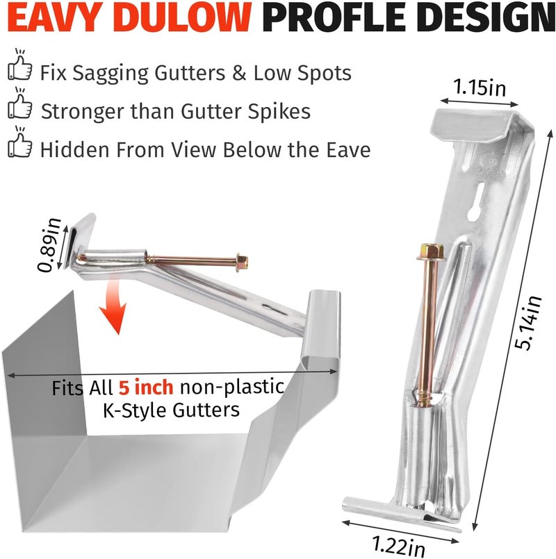KishYa 100 Pack Gutter Hangers, Gutter Hangers 5 Inch, Rain Gutter Hangers, Heavy Duty Gutter Hangers with a Pre Inserted Rust Resistant Screw, Hidden Gutter Hangers for 5" K Style Aluminum Gutters - Image 2